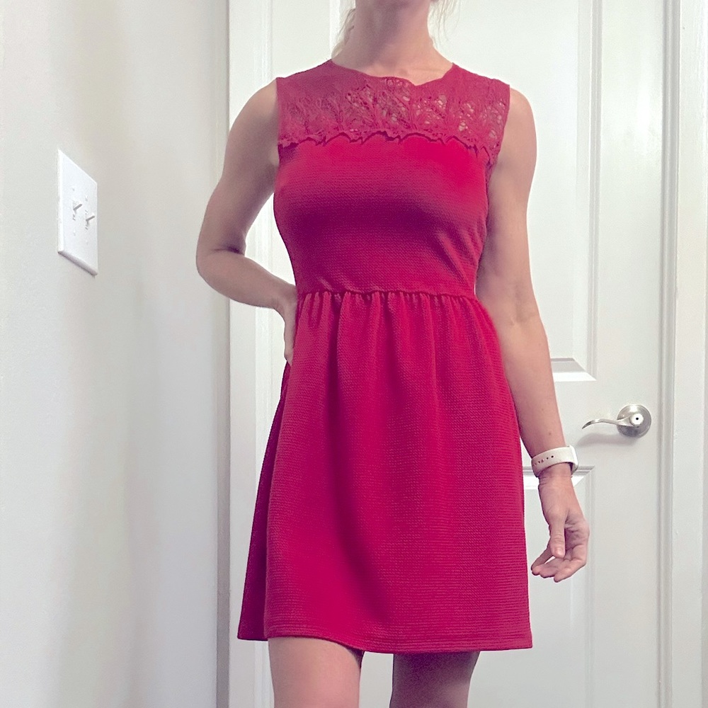 Lace top red dress